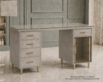 Premium Γραφείο Τραπέζι Μανικιούρ – Grey Marble – Lagina – Με Γυάλινη LED Βιτρίνα,140×50×75 cm 5 Συρτάρια & 2 Ράφια , Γυάλινη επιφάνεια 3mm – Ελληνικής Κατασκευής(Συναρμολογημένο)