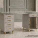 Premium Γραφείο Τραπέζι Μανικιούρ – Grey Marble – Lagina – Με Γυάλινη LED Βιτρίνα,140×50×75 cm 5 Συρτάρια & 2 Ράφια , Γυάλινη επιφάνεια 3mm – Ελληνικής Κατασκευής(Συναρμολογημένο)