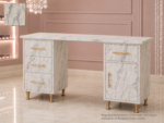 Premium Τραπέζι Μανικιούρ White Marble -Frezya -120 X 48  - Χρυσές Λεπτομέρειες - Με 3 Συρτάρια & Ντουλάπι  – Ελληνικής Κατασκευής(Συναρμολογημένο) & Ντουλάπι