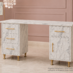 Premium Τραπέζι Μανικιούρ White Marble -Frezya -120 X 48  - Χρυσές Λεπτομέρειες - Με 3 Συρτάρια & Ντουλάπι  – Ελληνικής Κατασκευής(Συναρμολογημένο) & Ντουλάπι