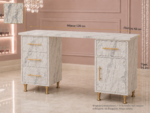 Premium Τραπέζι Μανικιούρ White Marble -Frezya -120 X 48  - Χρυσές Λεπτομέρειες - Με 3 Συρτάρια & Ντουλάπι  – Ελληνικής Κατασκευής(Συναρμολογημένο) & Ντουλάπι - Image 2